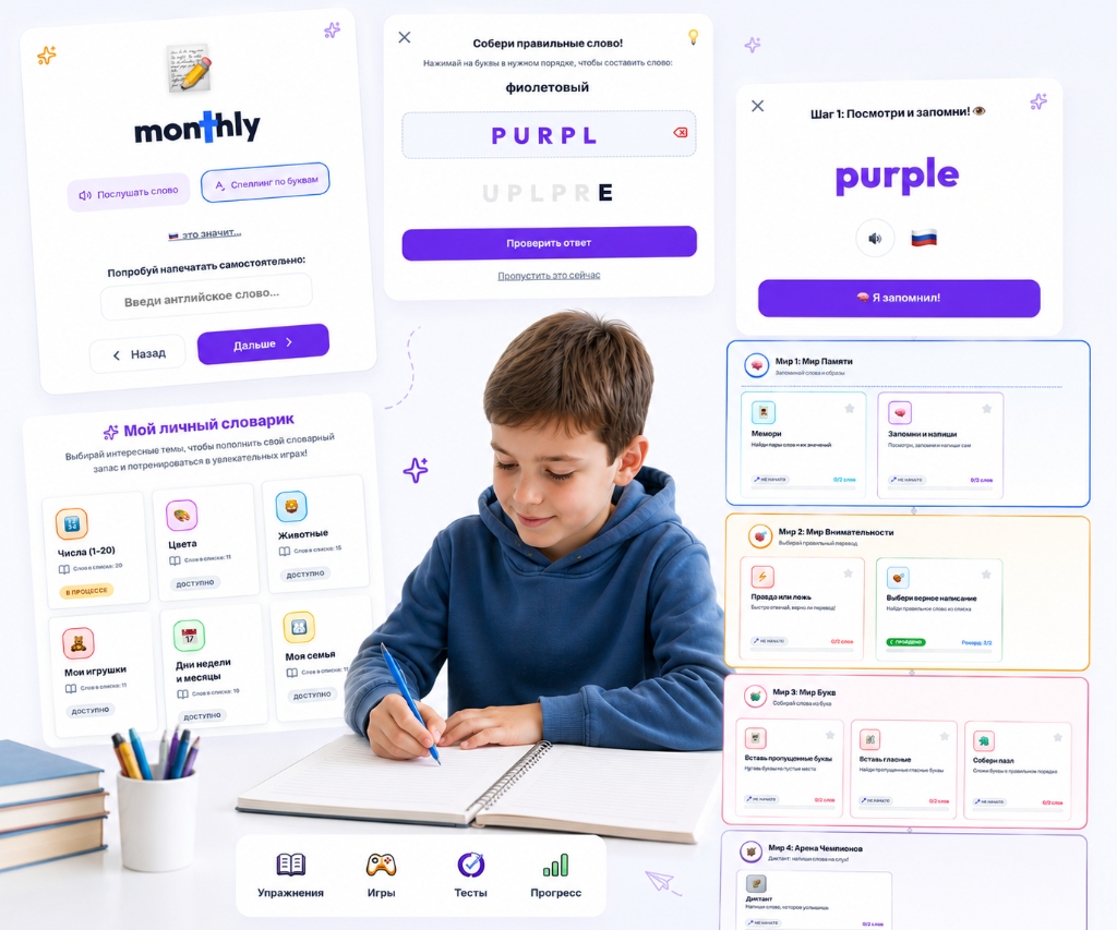 Exercises and personal dictionary interface